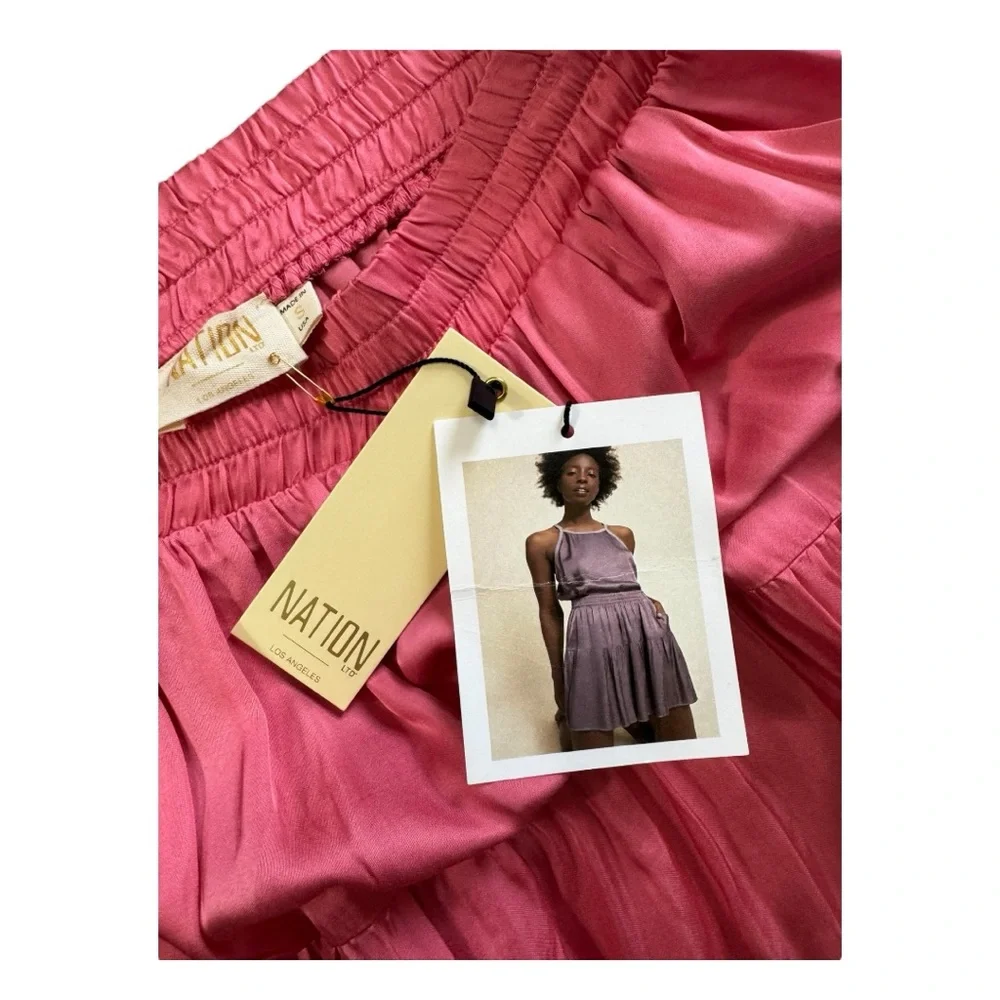 NATION LTD | NWT $235 Quincy Sateen Mini Skirt in Strawberry Shake, Size Small
